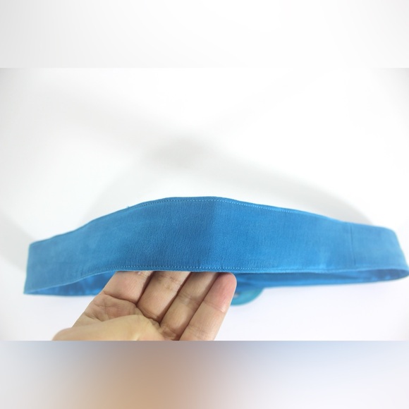 1980’s Turquoise Silk Belt with Art Deco Style Buckle Retro Disco - Picture 7 of 7